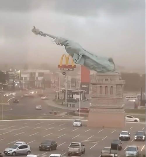 A 115-foot replica of the Statue of Liberty was toppled during a storm