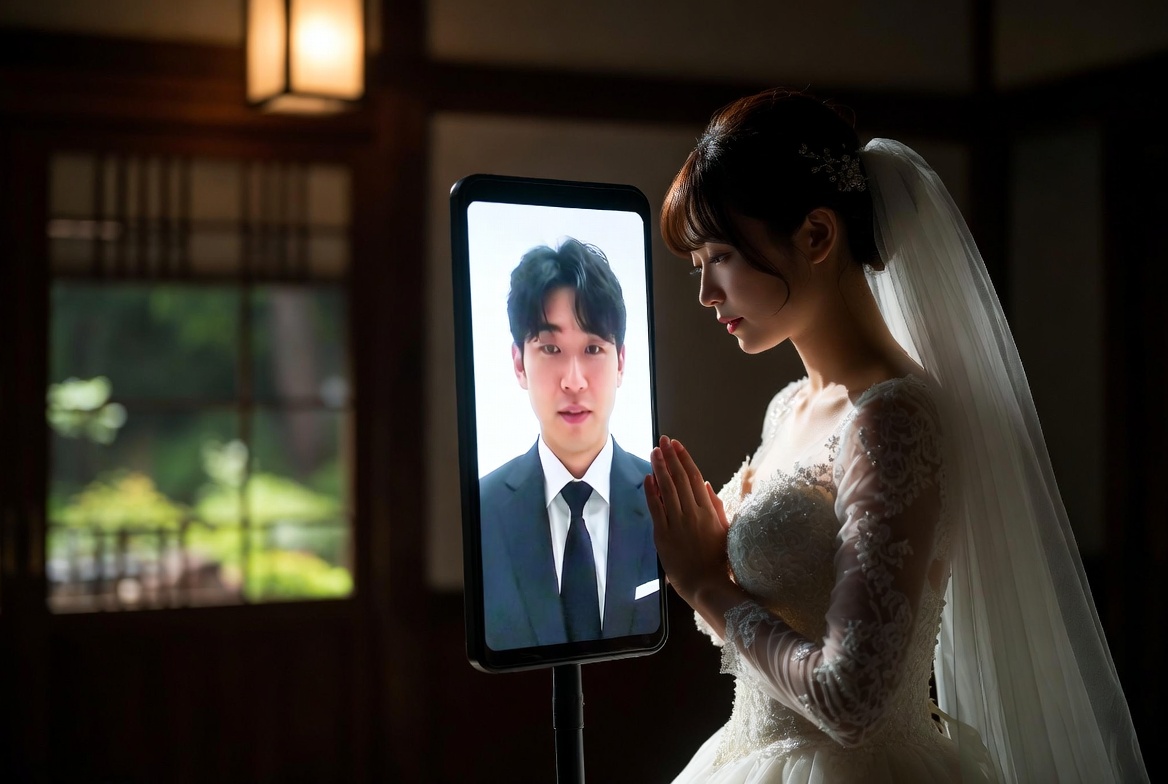 Woman in Japan marries “AI-Generated Boyfriend”, Wearing augmented reality smart glasses to exchange rings